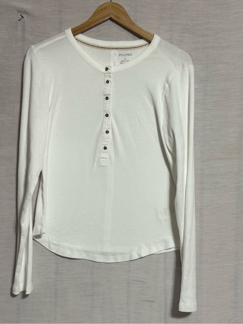 Pilcro Anthropologie Ivory Henley Top XL Long Sleeve Stretch Knit